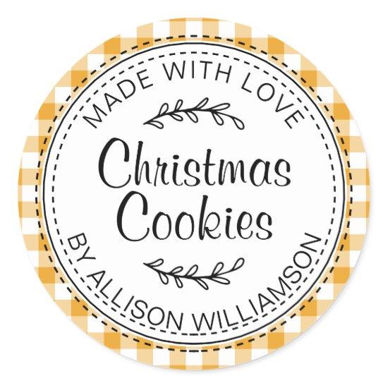 Rustic Homemade Christmas Cookies Yellow Check Classic Round Sticker