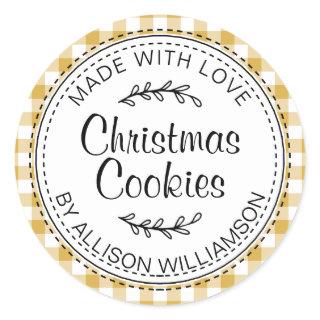 Rustic Homemade Christmas Cookies Yellow Check Classic Round Sticker