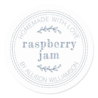 Rustic Homemade Jam Can Vintage Blue Jar Classic Round Sticker