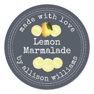 Rustic Homemade Lemon Marmalade Dark Blue Classic Round Sticker