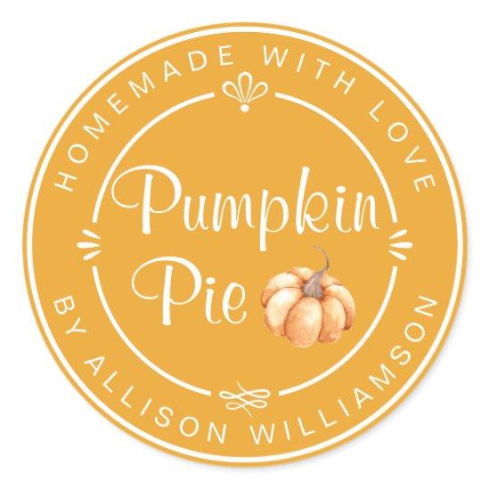 Rustic Homemade Pumpkin Pie Mellow Yellow Classic Round Sticker