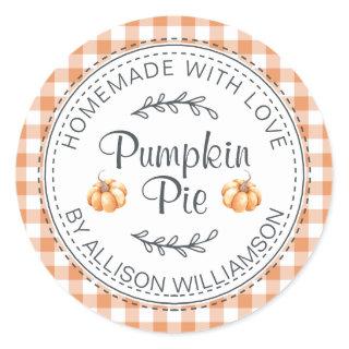 Rustic Homemade Pumpkin Pie Orange Check Classic Round Sticker