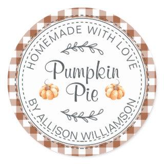 Rustic Homemade Pumpkin Pie TerraCotta Check Classic Round Sticker