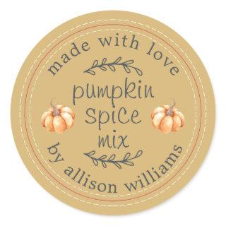 Rustic Homemade Pumpkin Spice Mix Yellow Classic Round Sticker
