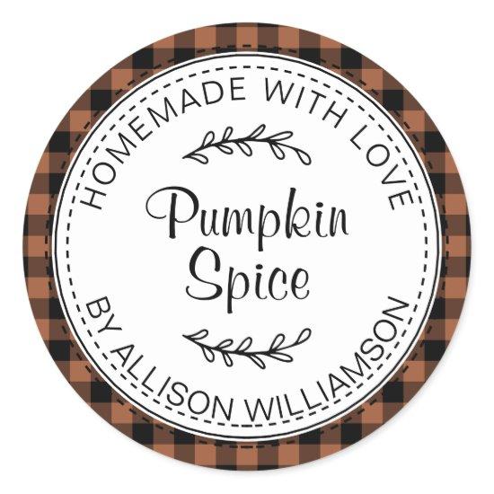 Rustic Homemade Pumpkin Spice TerraCotta Check Classic Round Sticker