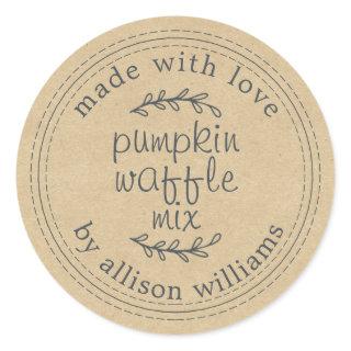 Rustic Homemade Pumpkin Waffle Mix Kraft Paper Classic Round Sticker