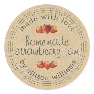 Rustic Homemade Strawberry Jam Canning Kraft Paper Classic Round Sticker