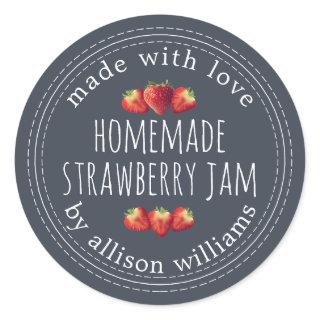 Rustic Homemade Strawberry Jam Dark Blue Classic Round Sticker