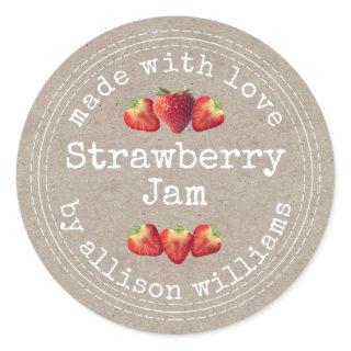 Rustic Homemade Strawberry Jam Kraft Paper Classic Classic Round Sticker