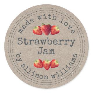Rustic Homemade Strawberry Jam Kraft Paper Classic Round Sticker