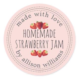 Rustic Homemade Strawberry Jam Pink Classic Round Sticker