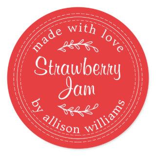 Rustic Homemade Strawberry Jam Red Classic Round Sticker