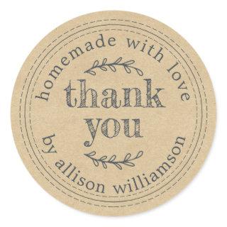 Rustic Homemade With Love Kraft Paper Thank You Cl Classic Round Sticker