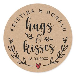 Rustic Hugs & Kisses Wedding | Bridal Shower  Clas Classic Round Sticker