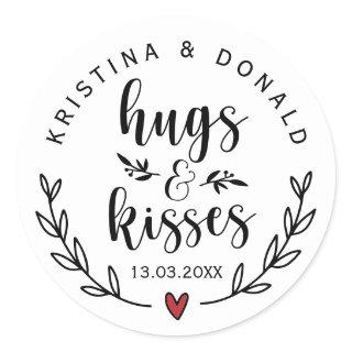 Rustic Hugs & Kisses Wedding | Bridal Shower  Classic Round Sticker