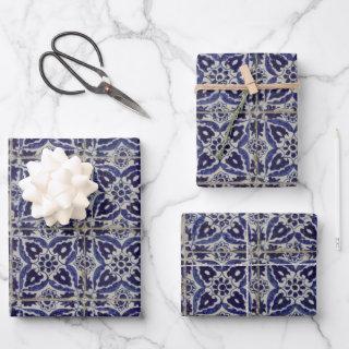 Rustic Italian Tiles Azulejo Blue White Geometric  Sheets