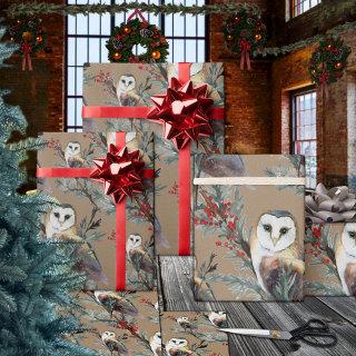 Rustic Kraft Barn Owls In A Juniper Tree Woodland