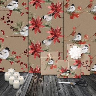 Rustic Kraft Black Cap Chickadee Birds & Berries   Sheets