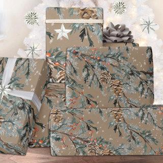 Rustic Kraft Blue Juniper Branches Cones & Berries