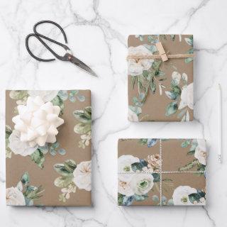 Rustic Kraft Blue Spruce White Floral Greenery  Sheets
