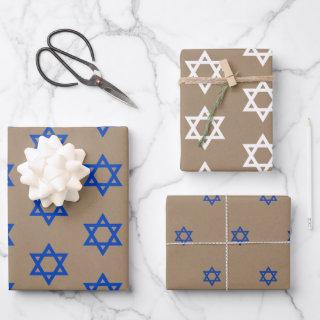 Rustic Kraft Blue & White Star Of David  Sheets