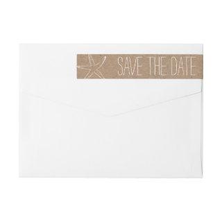 Rustic Kraft Brown Paper Starfish Save The Date Wrap Around Label