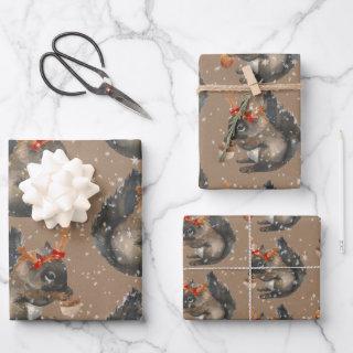 Rustic Kraft Busy Squirrels Cracking Holiday Nuts  Sheets