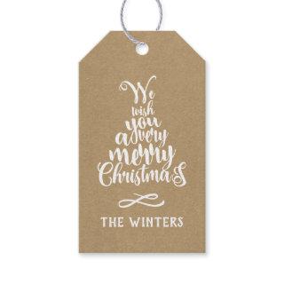 Rustic Kraft Christmas Tree Lettering Holiday  Gift Tags