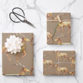 Rustic Kraft Elegant Gold Reindeer Stag  Sheets