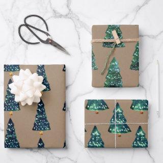 Rustic Kraft Green Lit Up Christmas Trees  Sheets