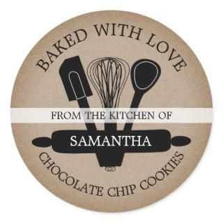 Rustic Kraft Homemade Cookies Baked With love Classic Round Sticker