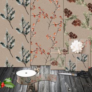 Rustic Kraft Juniper Pine Cones Ilex Berries  Sheets