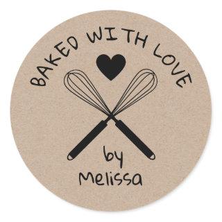 Rustic Kraft Kitchen Whisk Baked With Love  Classic Round Sticker