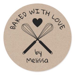 Rustic Kraft Kitchen Whisk Baked With Love  Classic Round Sticker