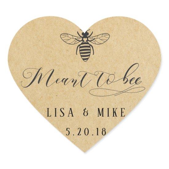 Rustic Kraft Meant to Bee Honey Wedding Favor Heart Sticker