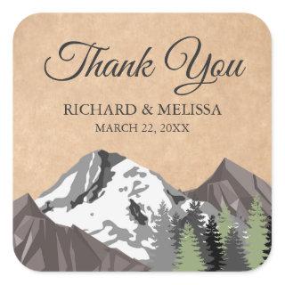Rustic Kraft Mountain Forest Wedding Thank You Square Sticker