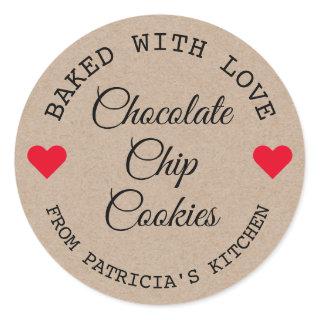 Rustic Kraft Paper Baked With Love Choco Cookies   Classic Round Sticker