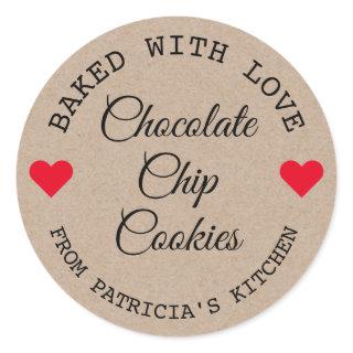 Rustic Kraft Paper Baked With Love Choco Cookies   Classic Round Sticker