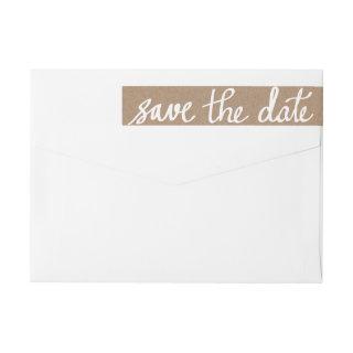 Rustic Kraft Paper Save The Date White Script Wrap Around Label