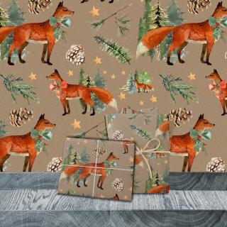Rustic Kraft Red Fox In A Christmas Holiday Forest  Sheets