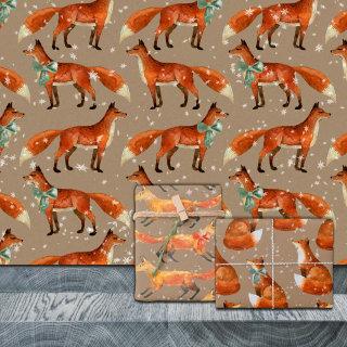 Rustic Kraft Red Fox With Bows And Snowflakes   Sheets
