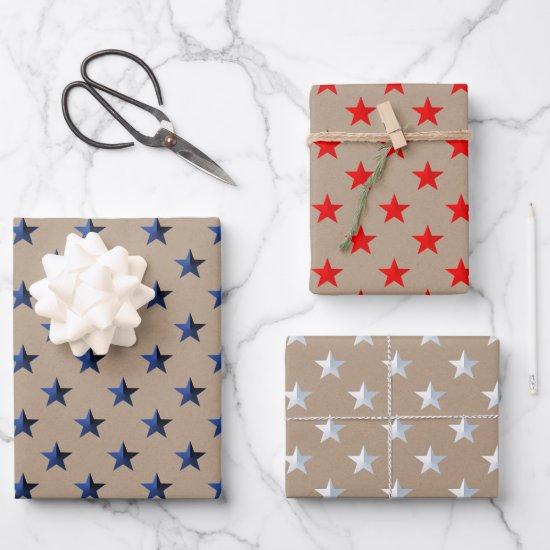 Rustic Kraft Red White & Blue US Flag Stars  Sheets