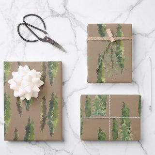 Rustic Kraft Watercolor Woodland Evergreen Trees  Sheets