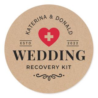 Rustic Kraft Wedding Hangover Recovery Kit  Classi Classic Round Sticker