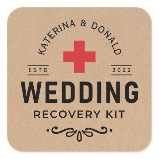 Rustic Kraft Wedding Hangover Recovery Kit  Classi Square Sticker