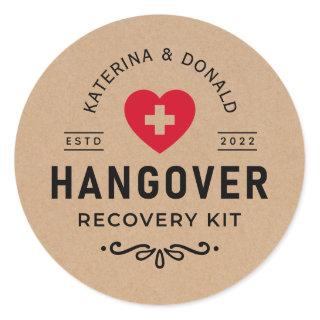 Rustic Kraft Wedding Hangover Recovery Kit  Classic Round Sticker