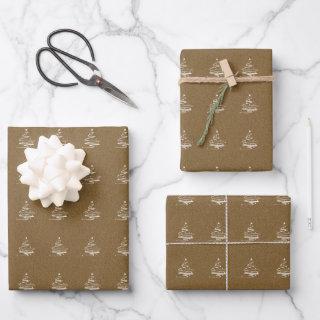 Rustic Kraft White Christmas Tree Pattern Gift  Sheets