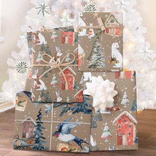 Rustic Kraft Winter Holiday Gift-Giving Animals  Sheets