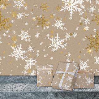 Rustic Kraft Winter White & Gold Snowflakes