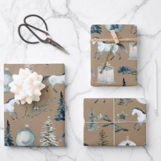 Rustic Kraft Winter White Horse & Blue Spruce Wrap  Sheets